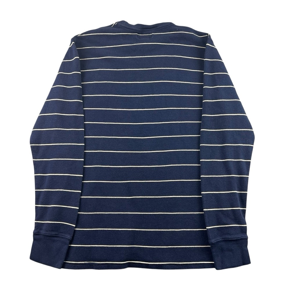 Polo Ralph Lauren Thermal Sweatshirt‎ Mens XL Pullover Navy Blue Striped Pony - Picture 2 of 6